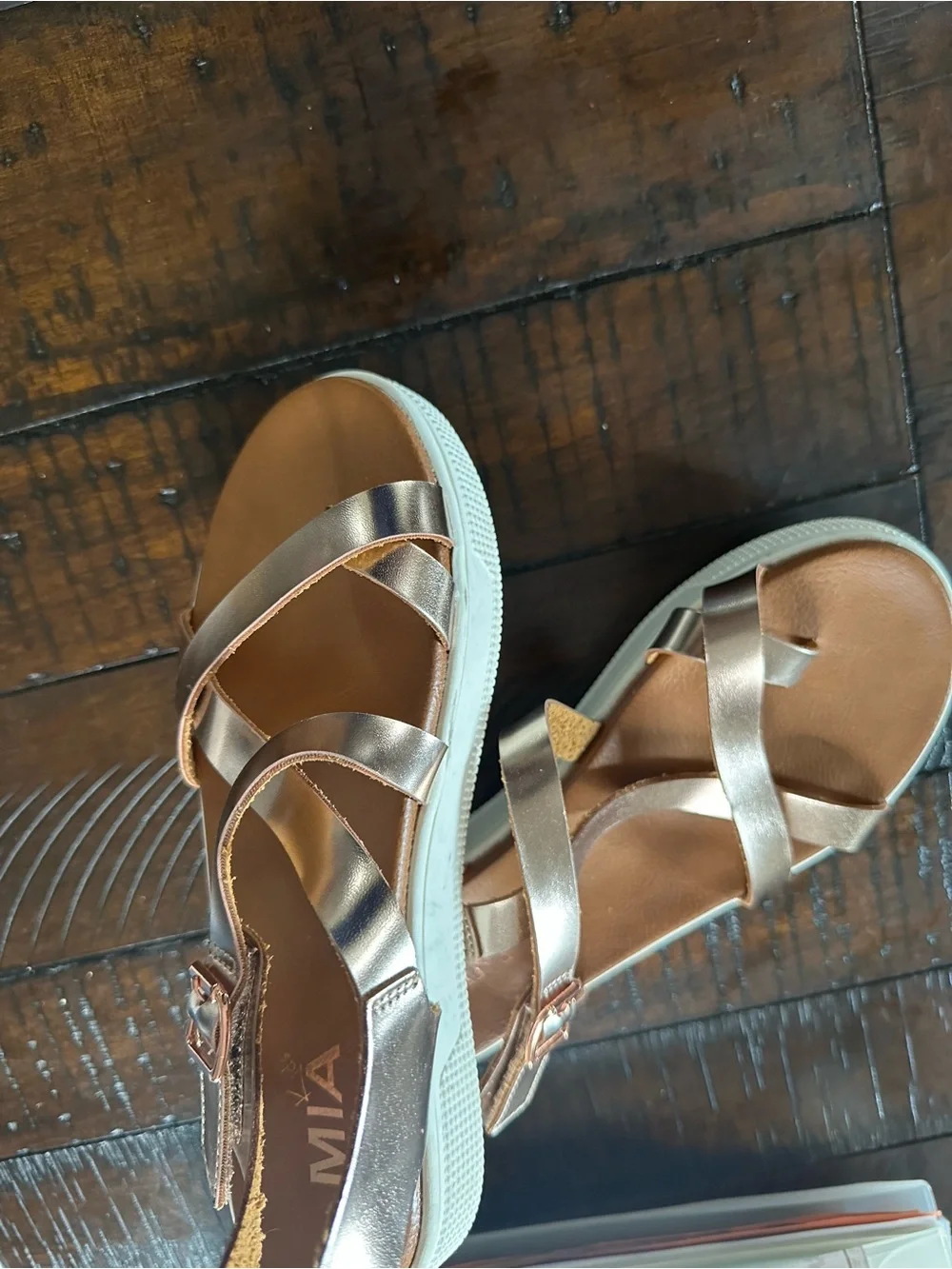 MIA Metallic Rose Gold Strappy Platform Sandals